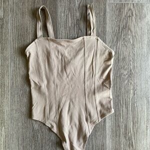H&M Tan Textured Bodysuit Scoop Neckline